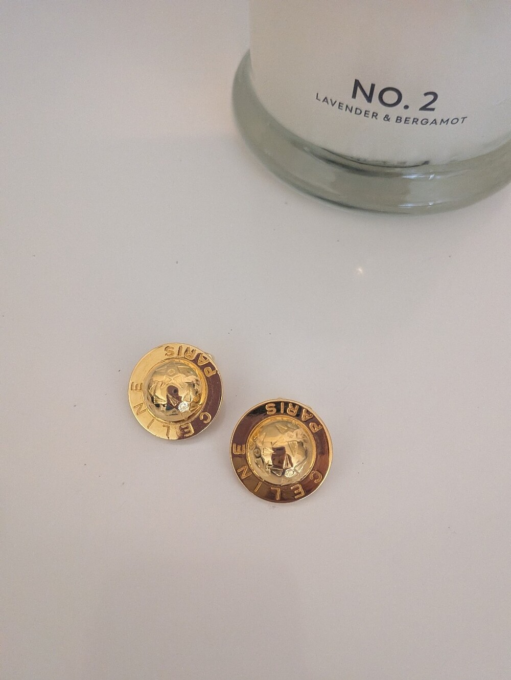 CelineVintage Logo Globe Celestial Stars Clip On Earrings Gold Tone